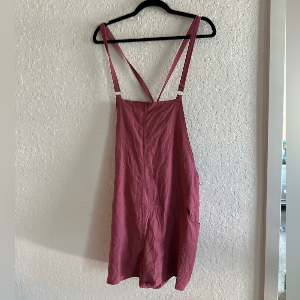 Torrid Linen Short Overalls in Dark Pink (Faded Red)
